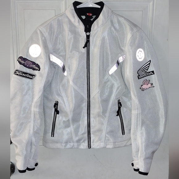First Gear Armored Women Motorcycle Riding Jacket, White, Size M, w/zip in liner - Picture 1 of 11